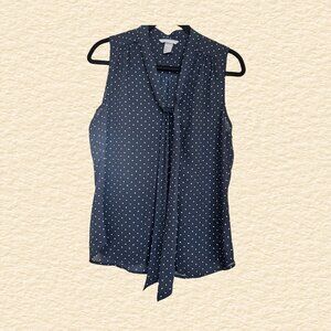 Navy Blue Polka Dot Blouse (Size 10)